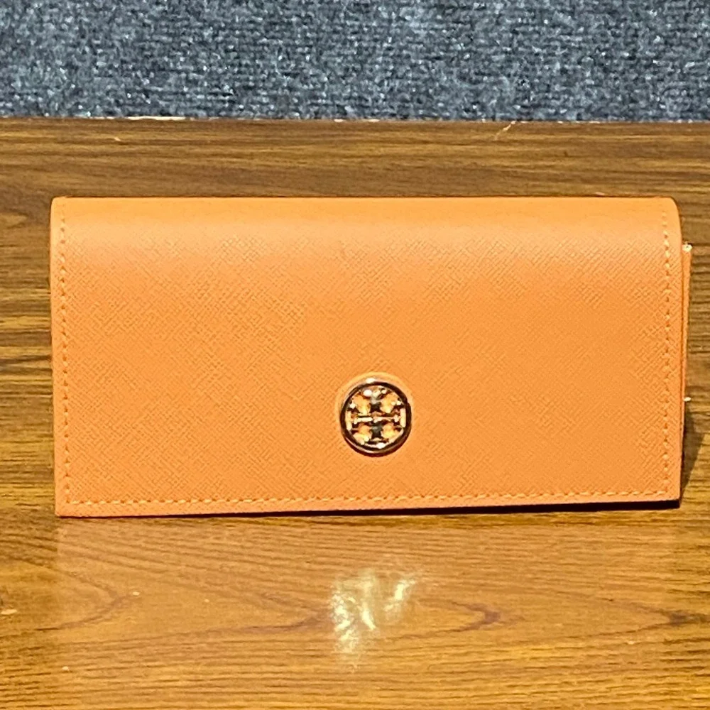 Tory Burch Orange Saffiano Leather Eyeglass‎ Sunglasses Case Double T Logo Snap